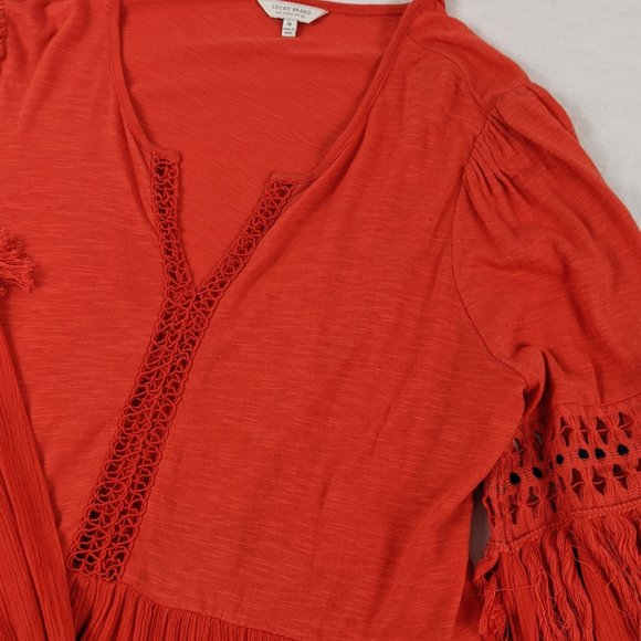 Lucky Brand Boho Tassel Peasant Top Sz M - Picture 3 of 4